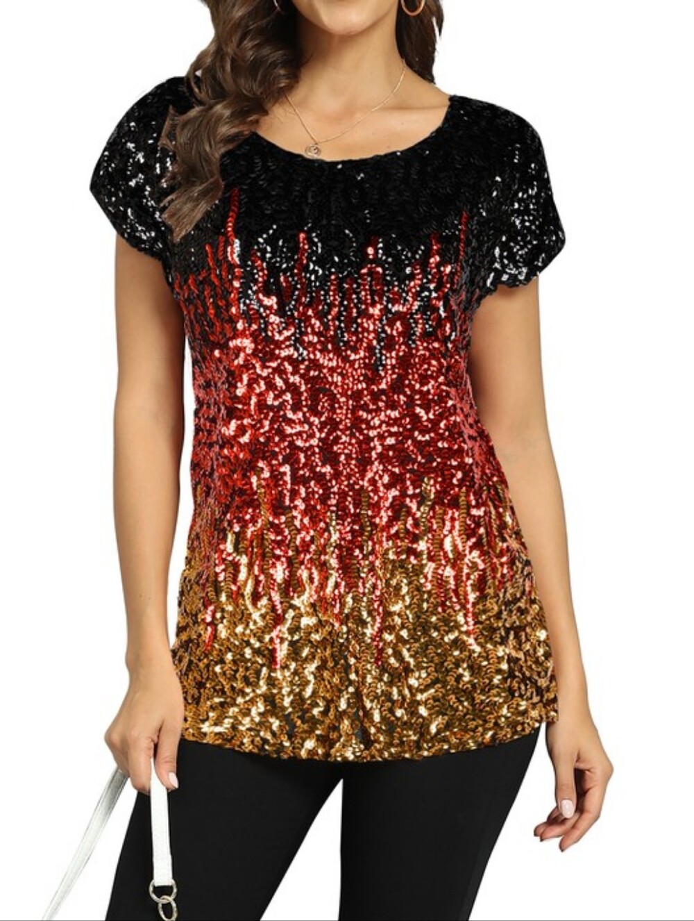 PrettyGuide Women's Sequin Loose Dolman Sleeve Party Tunic, Large